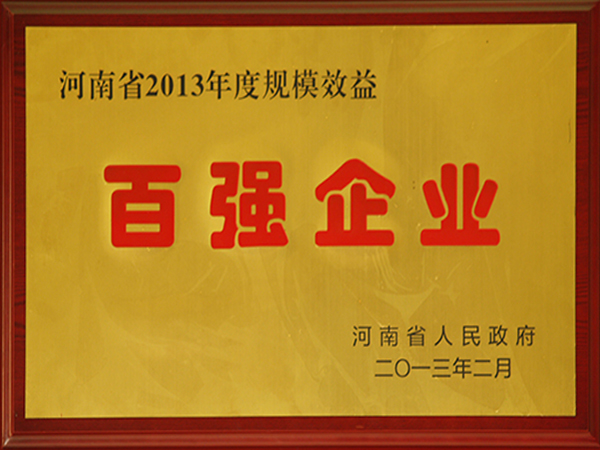 河南省2013年度規(guī)模效益百強(qiáng)企業(yè)